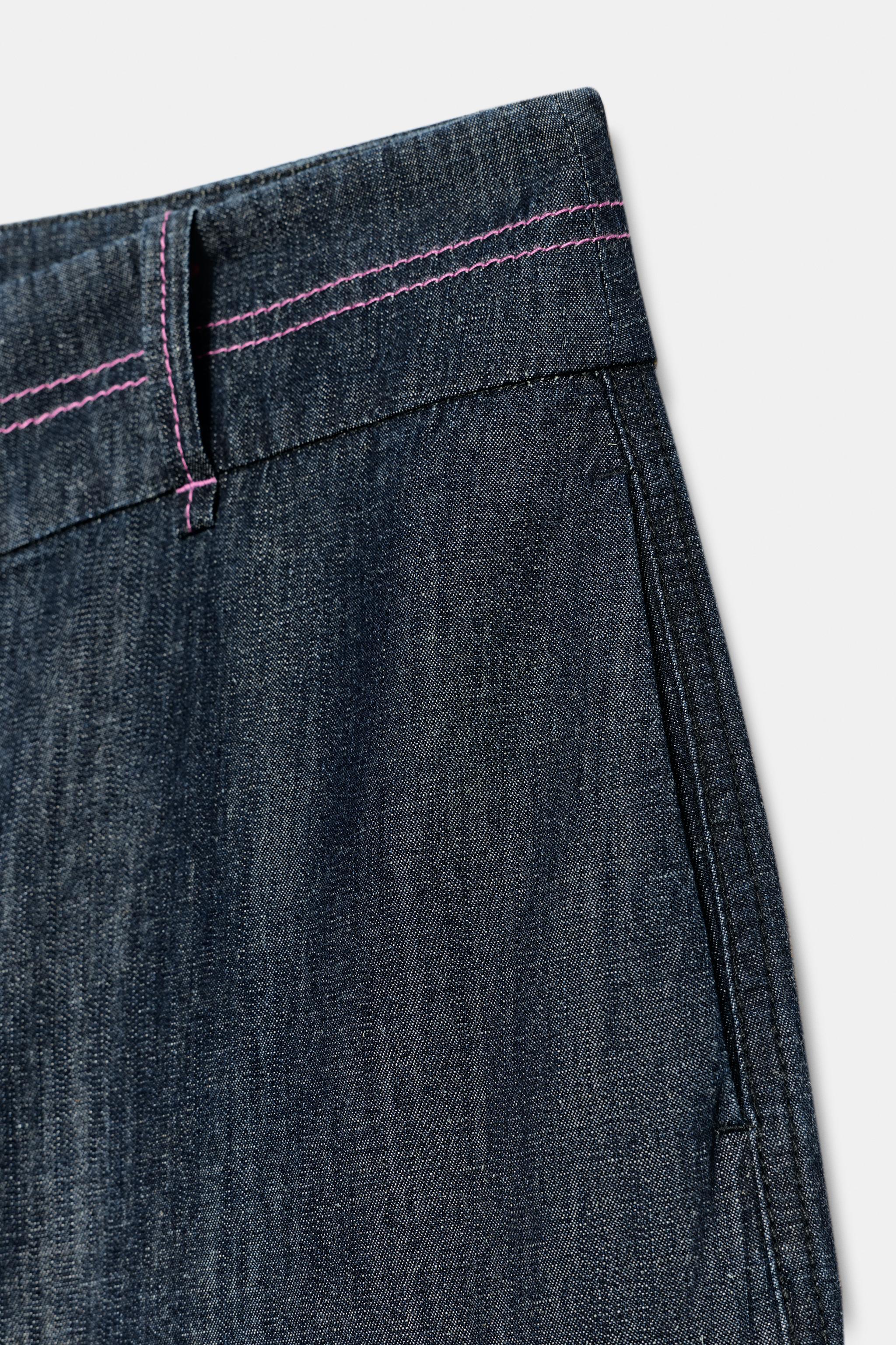 LONG SHORTS WITH CONTRAST TOPSTITCHING